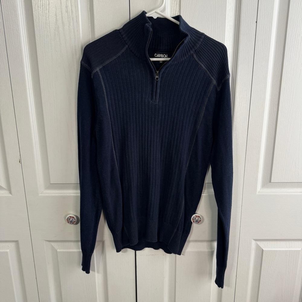 Carbon navy blue knit quarter zip pullover size medium